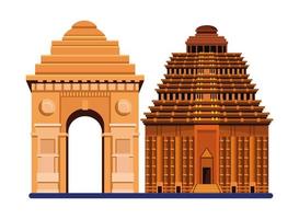 Indian national building and monument icons vector