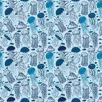 Blue jellyfish seamless pattern vector