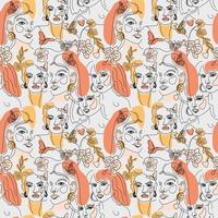 Set of female faces, minimal line style pattern vector