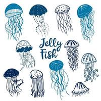 Blue jellyfish seamless pattern vector