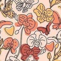 Orchids and butterflies seamless pattern vector