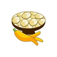 Cartoon banana peel with slices in bowl vector