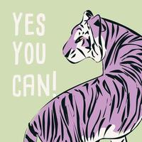 Hand drawn tiger with feminist phrase and message vector