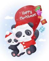 Christmas greeting card with cute mommy and baby panda vector