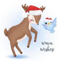 Christmas greeting card with cute reindeer vector