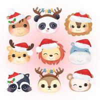 Cute animals head for Christmas decoration vector