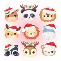 Cute animals head for Christmas decoration vector