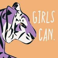 Hand drawn tiger with feminist phrase vector