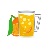 naranja entera, mitades y rebanada con jugo vector