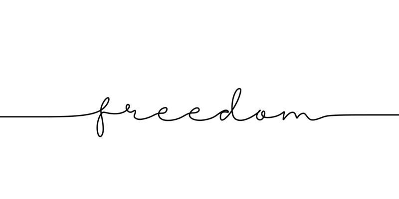 Continuous line drawing freedom text.