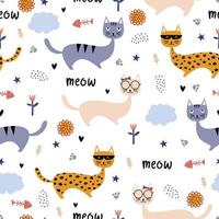Funny cats seamless pattern. vector