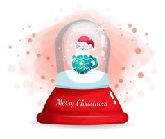 Cute kitty in cup in glass cloche for Christmas day vector