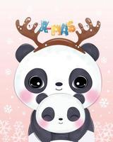 Christmas illustration with cute mommy and baby panda vector