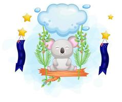 Cute koala on branch hanging from cloud vector