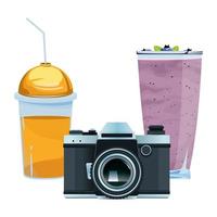 Smoothie juices and camera composition vector