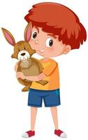 niño sosteniendo lindo personaje de dibujos animados de animales aislado sobre fondo blanco vector