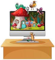 Happy insect on computer background screen vector