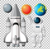 Set of space elements with astronuat on transparent background vector