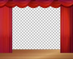Ilustración de escenario vacío con cortinas rojas transparentes. vector