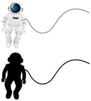 Set of astronaut characters and its silhouette on white background vector