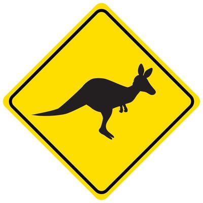 Kangaroo crossing sign isolated on white background