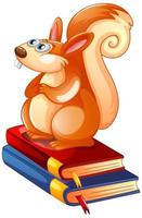 A squirrel sitiing on books on white background vector