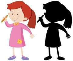 Girl holding pencil and its silhouette vector