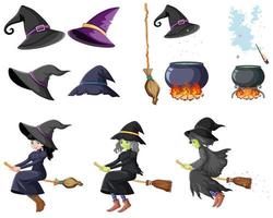 Set of wizard or witches tools cartoon style isolated on white background vector