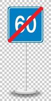 Blue minimum speed limit 60 road sign with stand isolated on transparent background vector