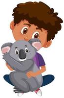 Boy holding cute animal cartoon character isolated on white background vector