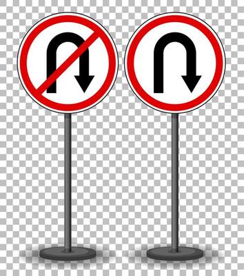 U-turn and No U-turn sign with stand isolated on transparent background