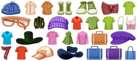 Set of fashion outfits and accessories on white background vector