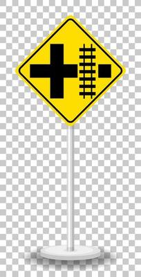 Yellow traffic warning sign on transparent background