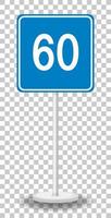 Blue minimum speed limit 60 road sign with stand isolated on transparent background vector