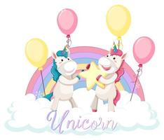 Cute unicorn standing on the cloud with pastel rainbow isolated on white background vector