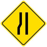 Warning sign for a road narrowing on the left on white background vector