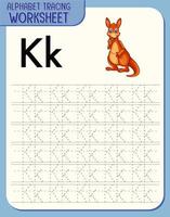 Alphabet tracing worksheet with letter K and k vector