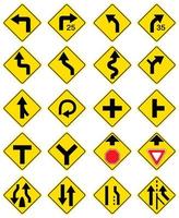 Set of warning road signs on white background vector