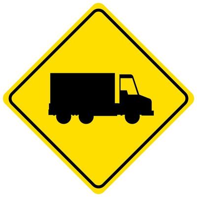 Yellow truck sign isolated on white background