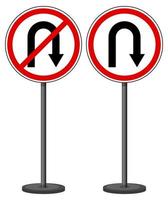 U-turn and No U-turn sign with stand isolated on white background vector