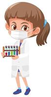 Girl in scientist costume holding science objects isolated on white background vector