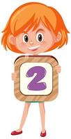 Student girl holding the number cartoon character isolated on white background vector