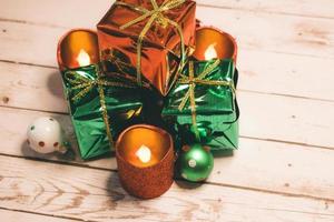 Green and red wrapped present decor photo