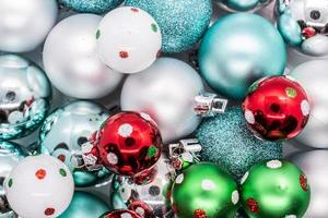 Top view of assorted Christmas baubles photo