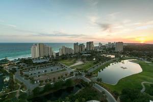 Aerial view of a city at sunset photo