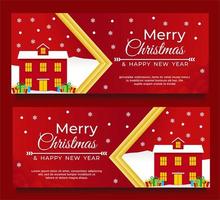 Christmas and New Year Banner Template with House vector