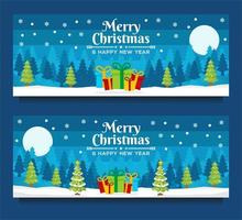 Christmas and New Year Banner Templates with Winter Scene vector