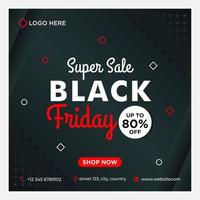 Black, white, red Black Friday sale social media template vector