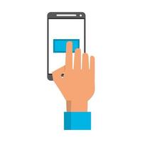 Hand touching button on smartphone screen vector