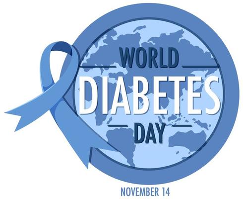 World Diabetes Day banner with blue ribbon and globe